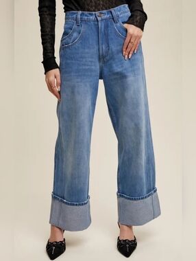 #1508 Vintage Blue Wide-Cuff Wide Leg Denim Jeans